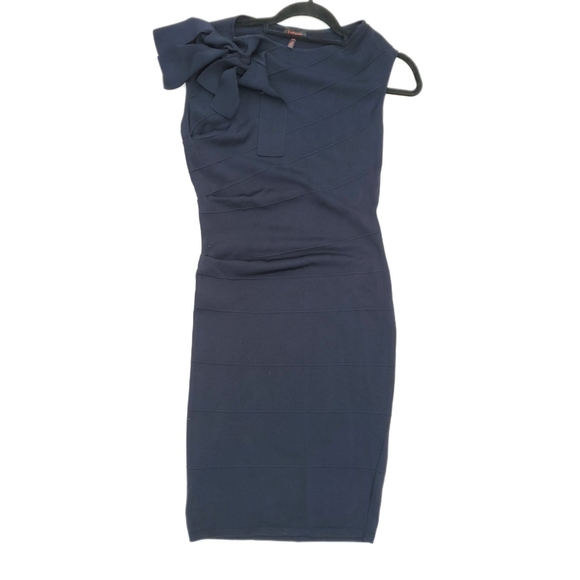 Escada Navy Knit Bandage Tie Shoulder Dress - Picture 2 of 7